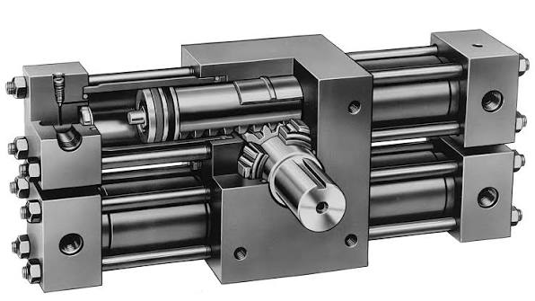 Parker HTR hydraulic rack and pinion rotary actuator cutaway